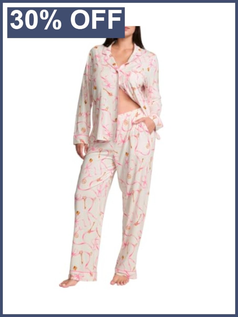 Modal Pajama Set Long Sleeve Button Down Shirt & Pants Soft Breathable